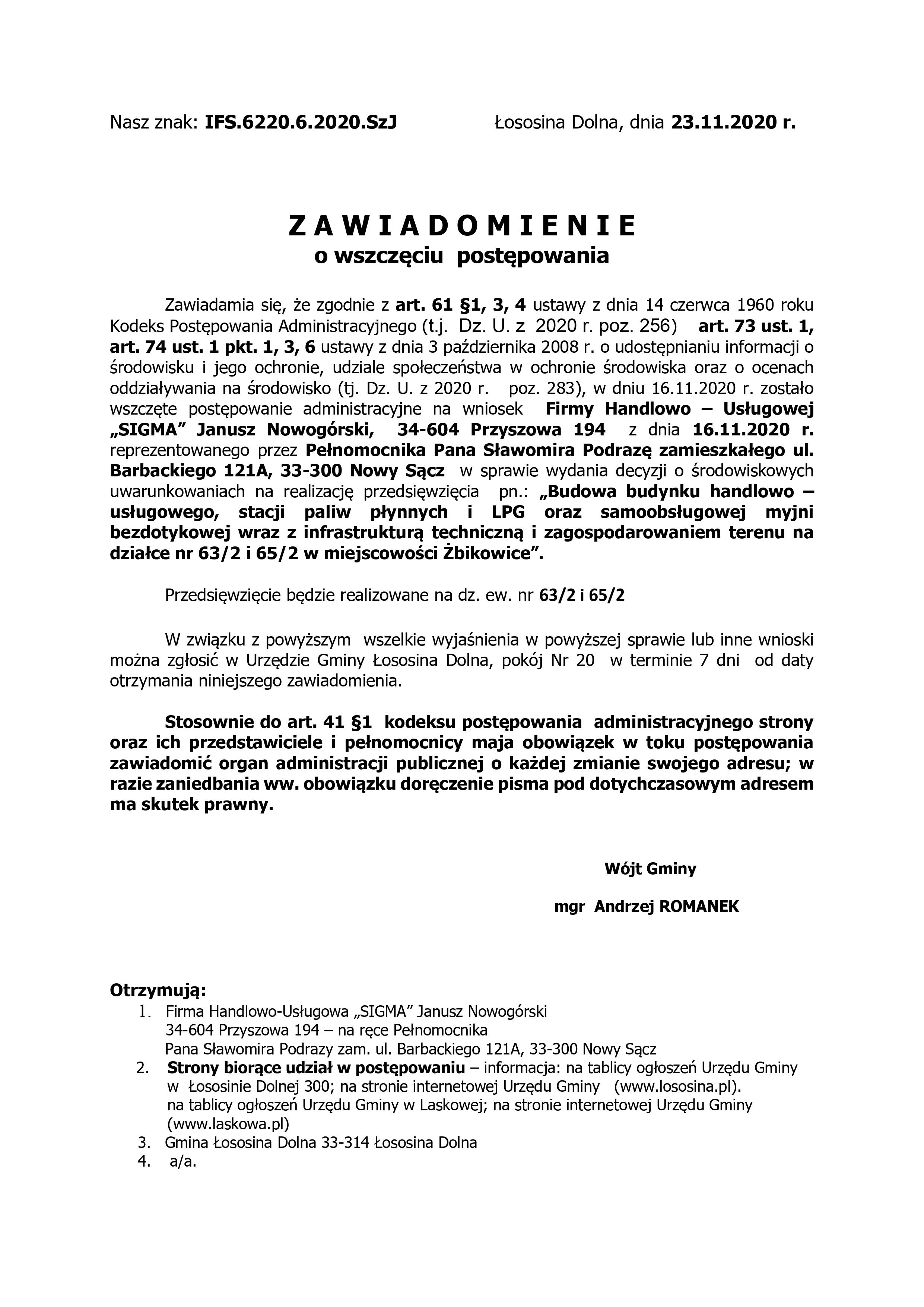 Powiadomienie Nauczyciela O Wszczęciu Procedury Oceny Pracy Wzór Zawiadomienie o wszczęciu postępowania dot. budowy budynku handlowo